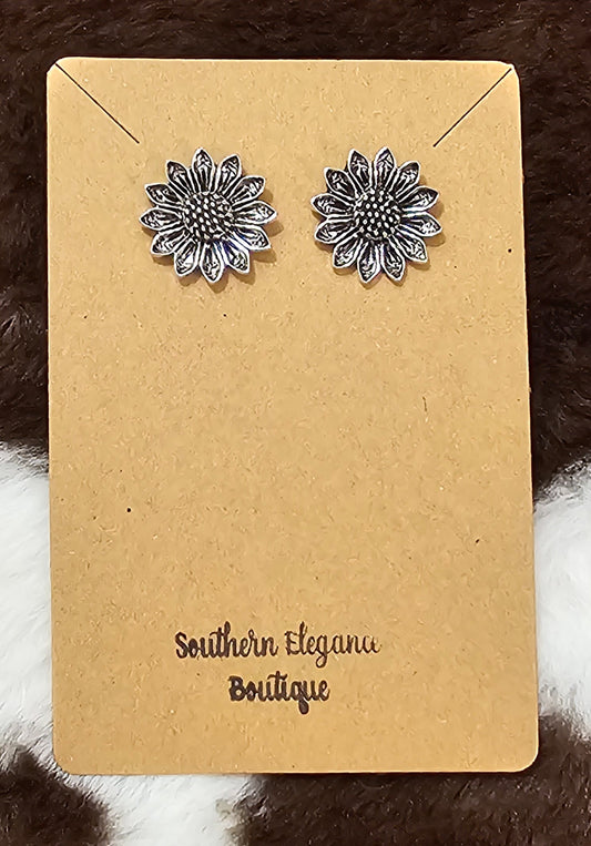 Silver Sunflower Studs