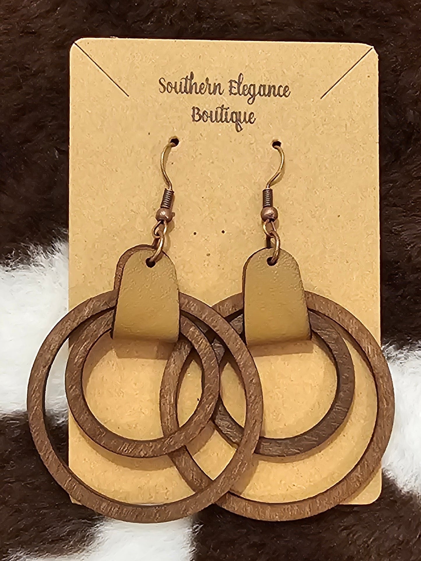 Wooden double hoop dangle earrings