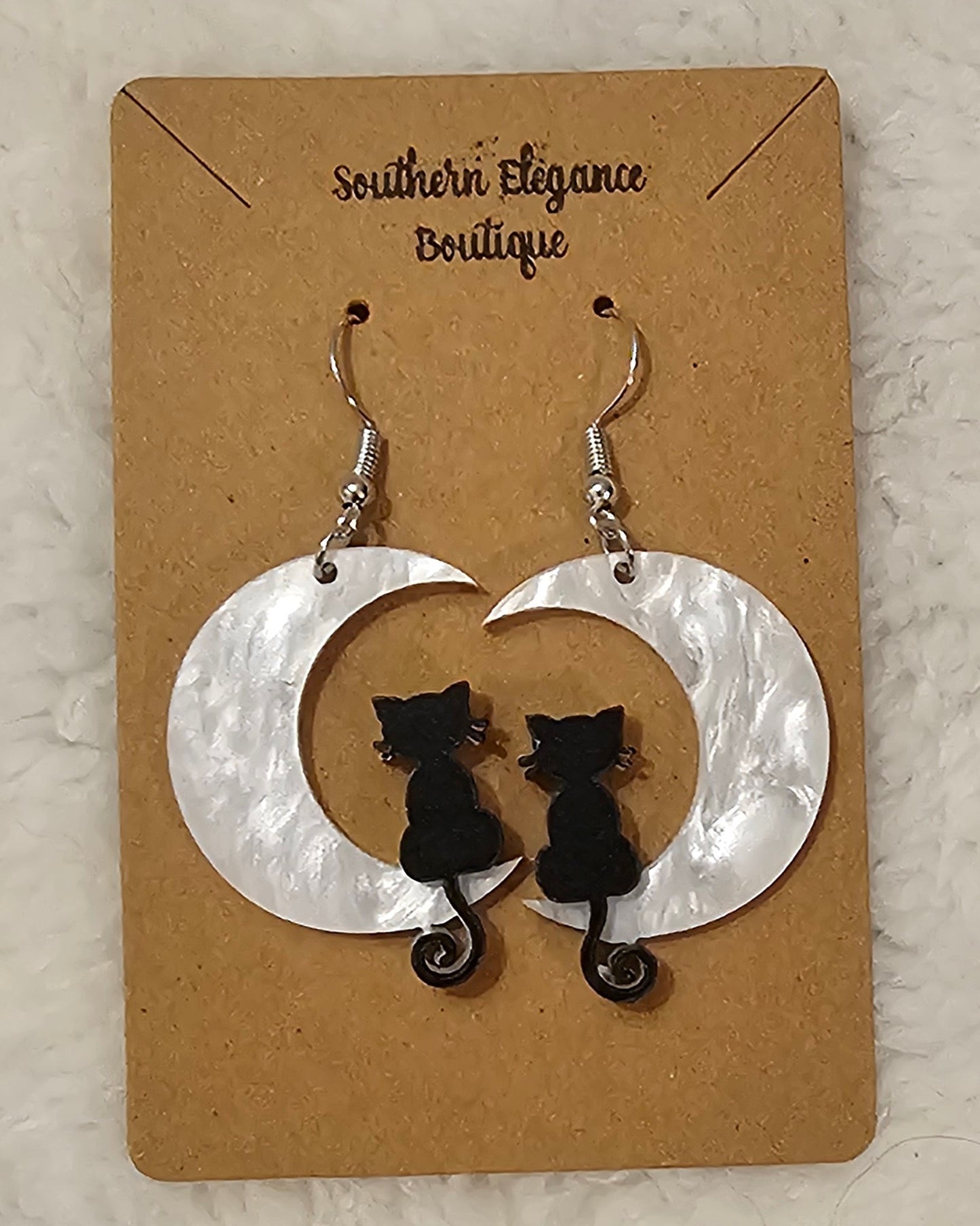 Marble Moon Kitty Dangle Earrings