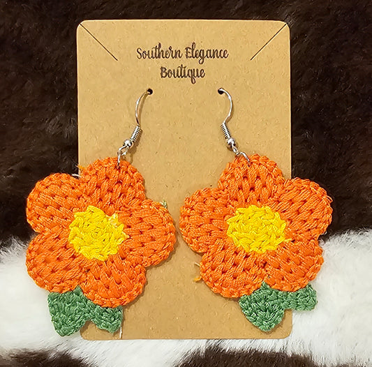 Crochet Flower Dangle Earrings