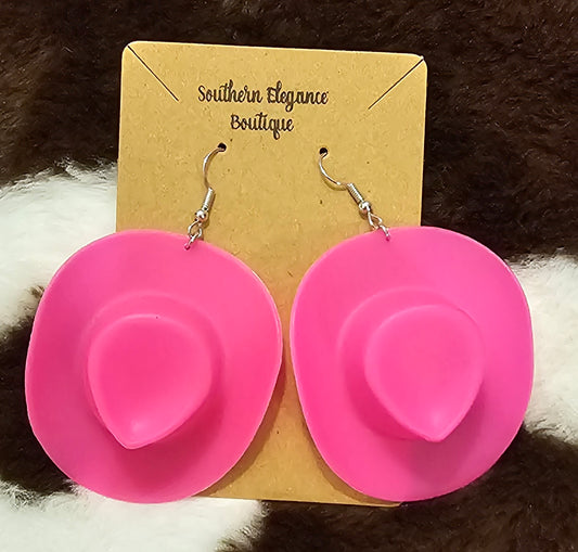 Lets go Girls! Pink Cowgirl Hat Dangle Earrings