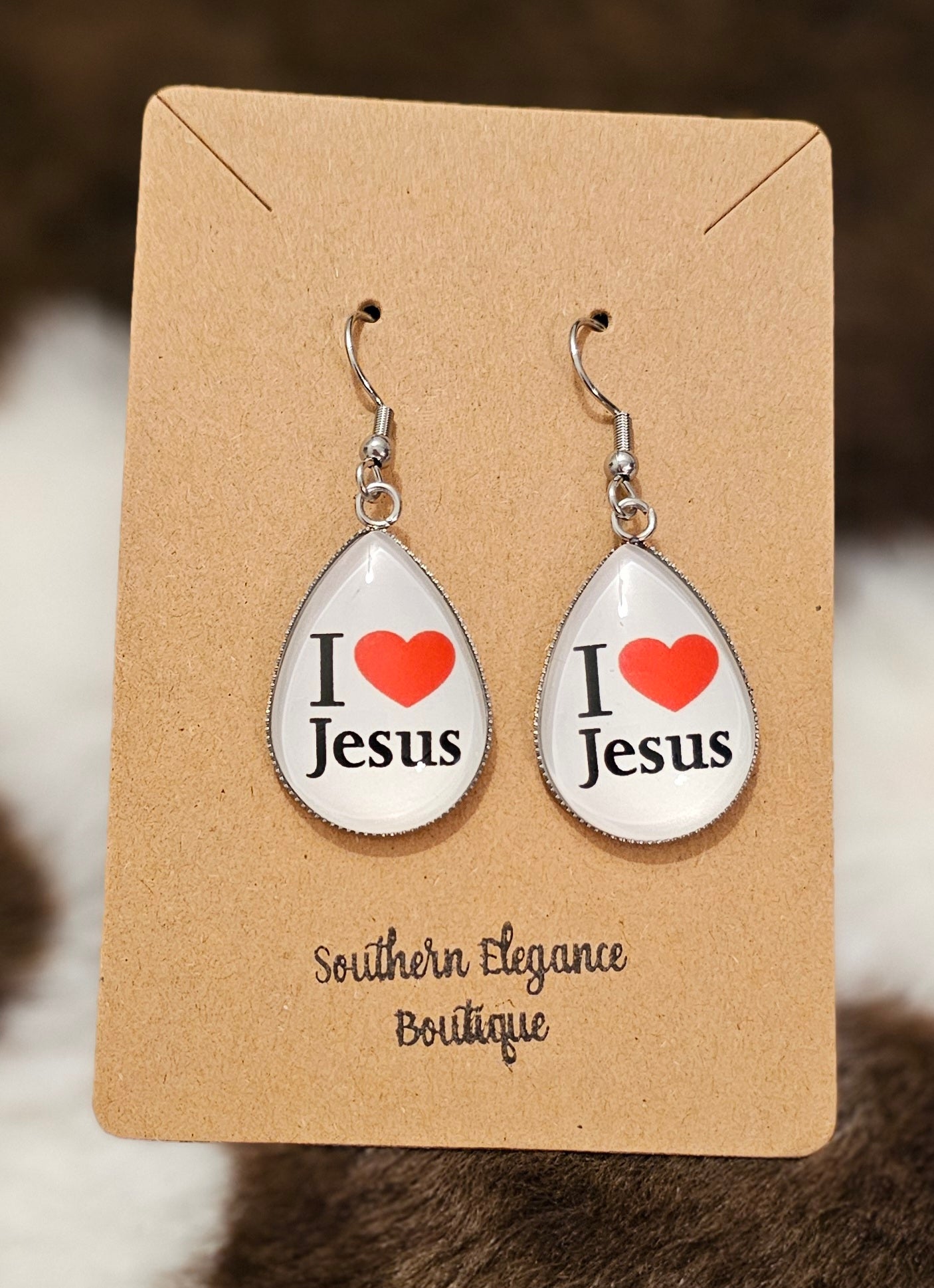 I Love Jesus Dangle Earrings