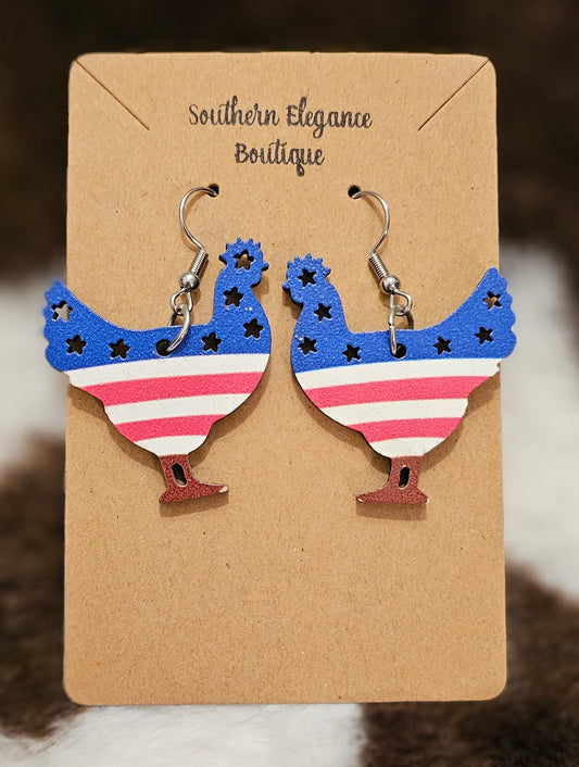 Patriotic Chicken Earrings