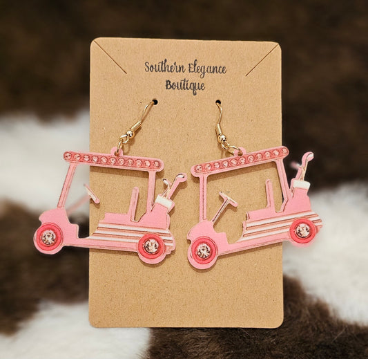 Par for Pink- Golf Cart Earrings