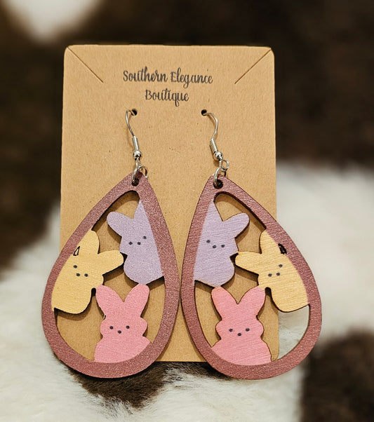 Three Peeps Wooden Dangle Earrings