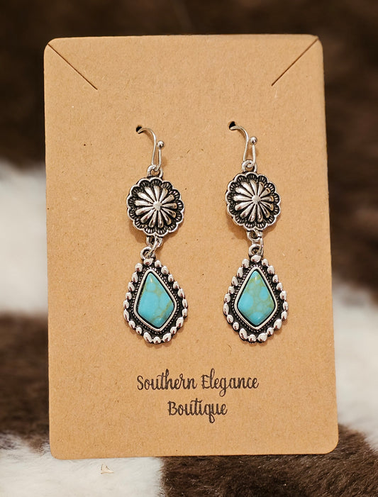 Elegant Silver Flower and Turquoise Earrings