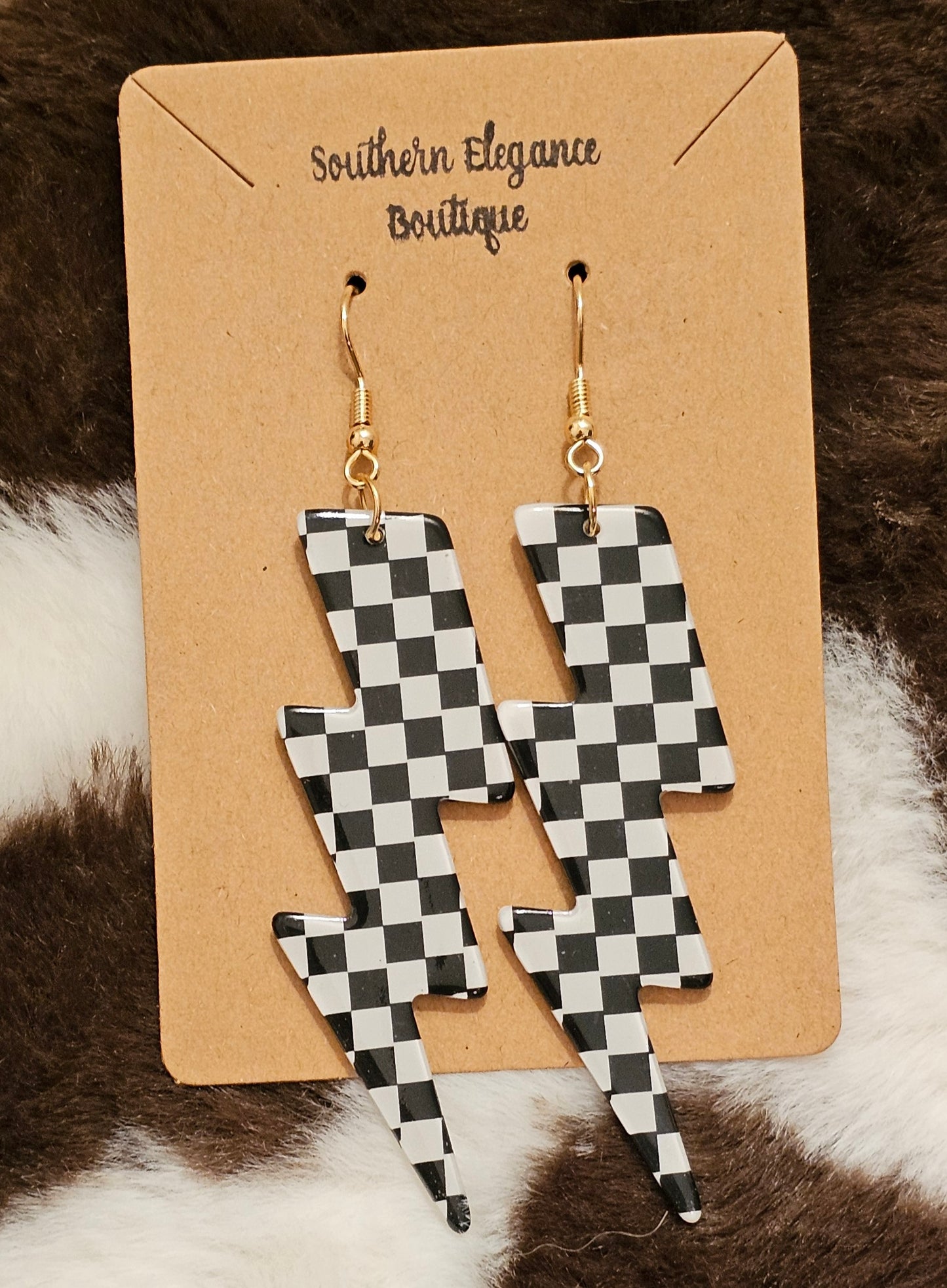 Checkered Lightening Bolt Earrings