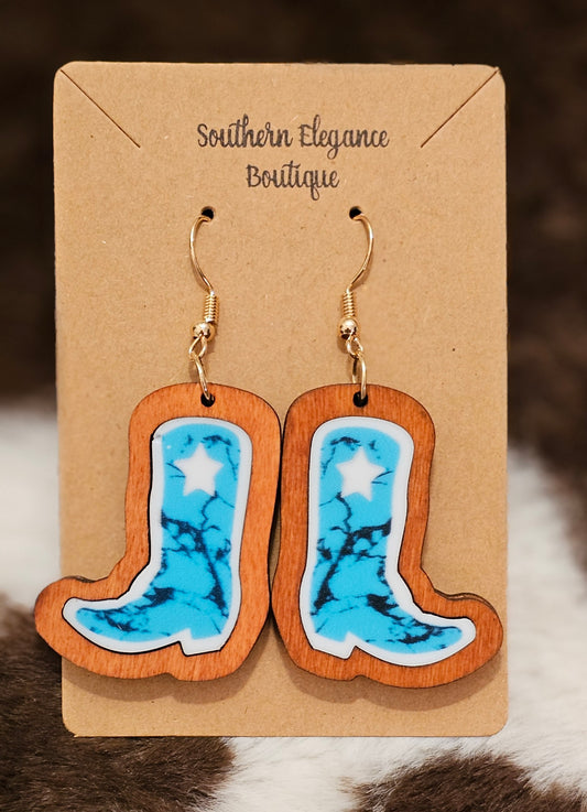 Turquoise Wooden Boot Earrings