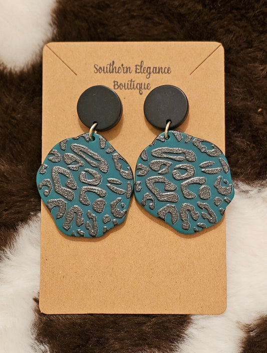 Teal Leopard Print Dangle Earrings