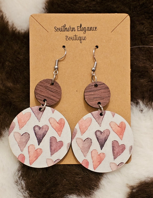 Wooden Multi Heart Dangle Earrings