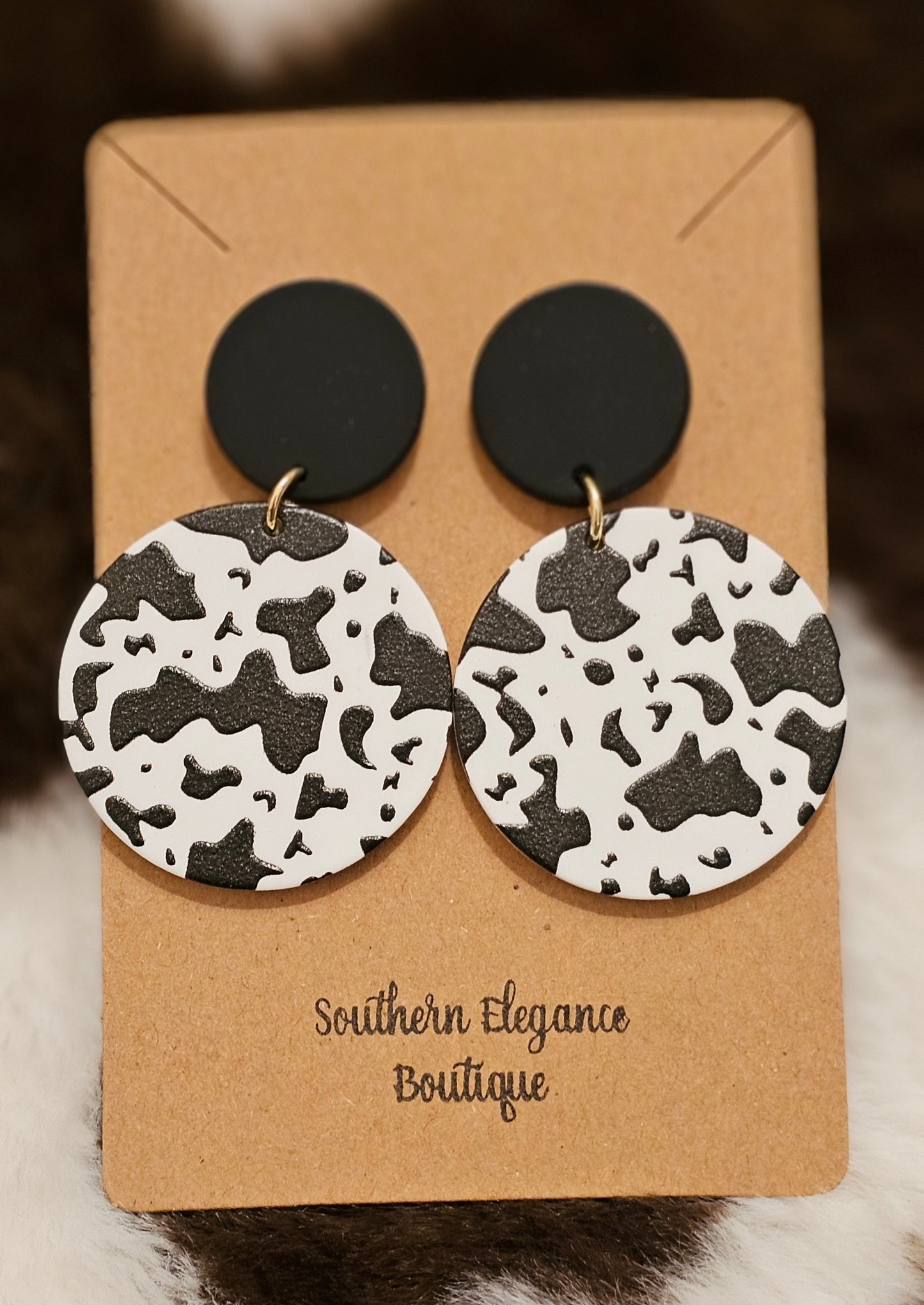 Cow Print Circle Dangles