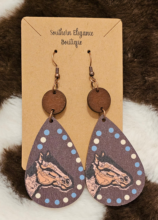 Western Horse Teardrop Dangle Earrings