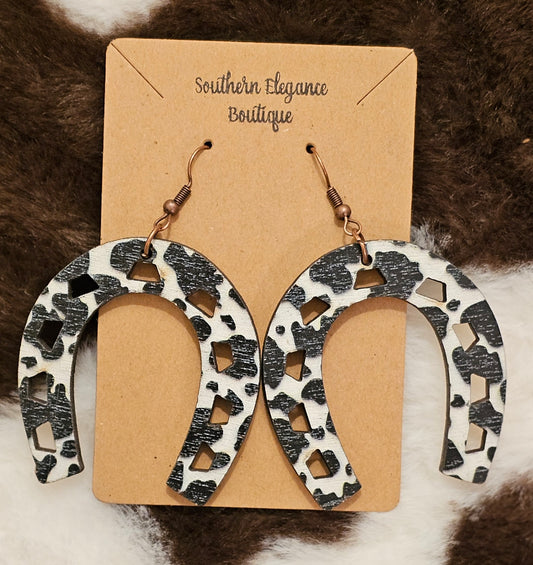 Cowprint Horse Shoe Earrings