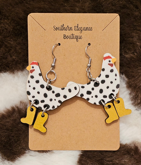 Chicken in Yellow Rainboots Earrings