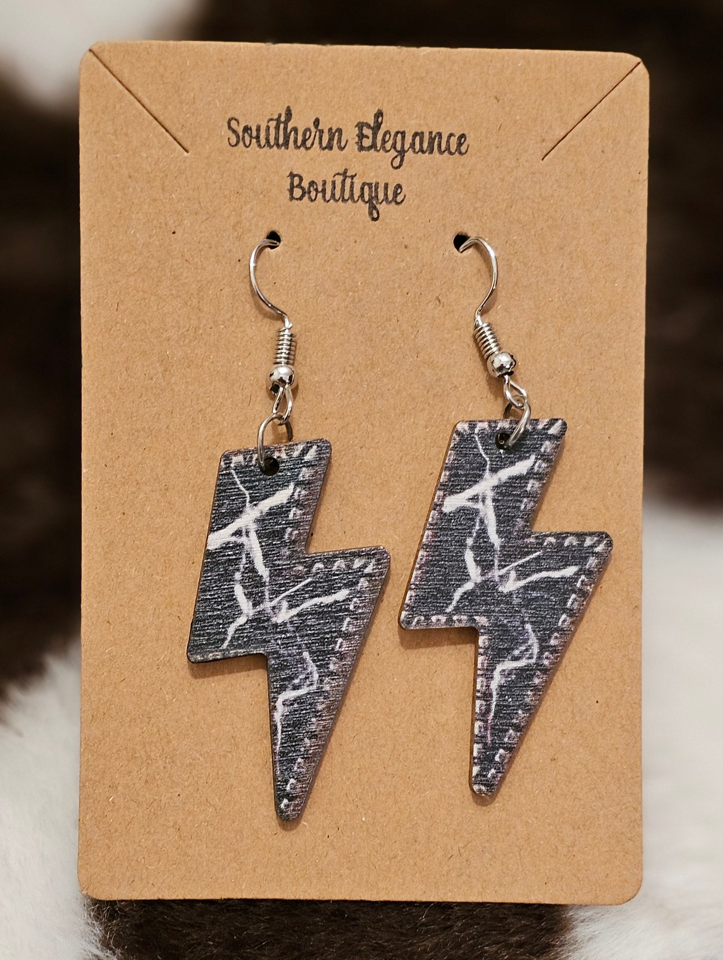 Static Lightening Bolt Earrings- Black