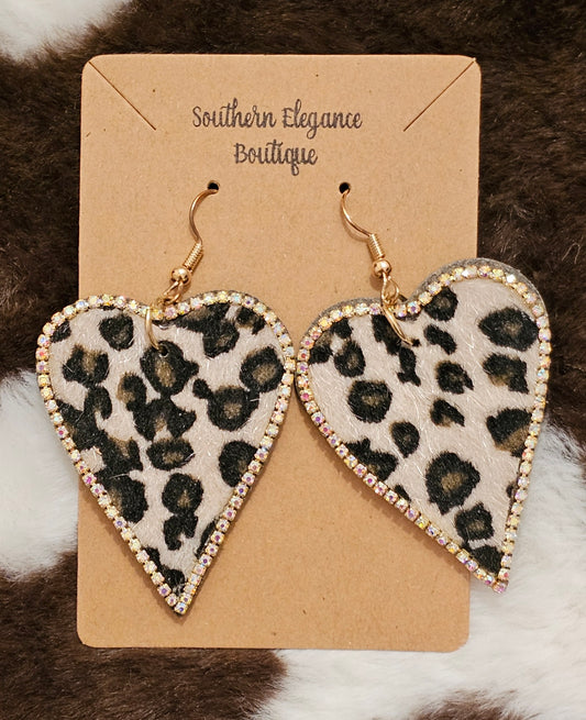 Leopard Fur Diamond Heart Earrings