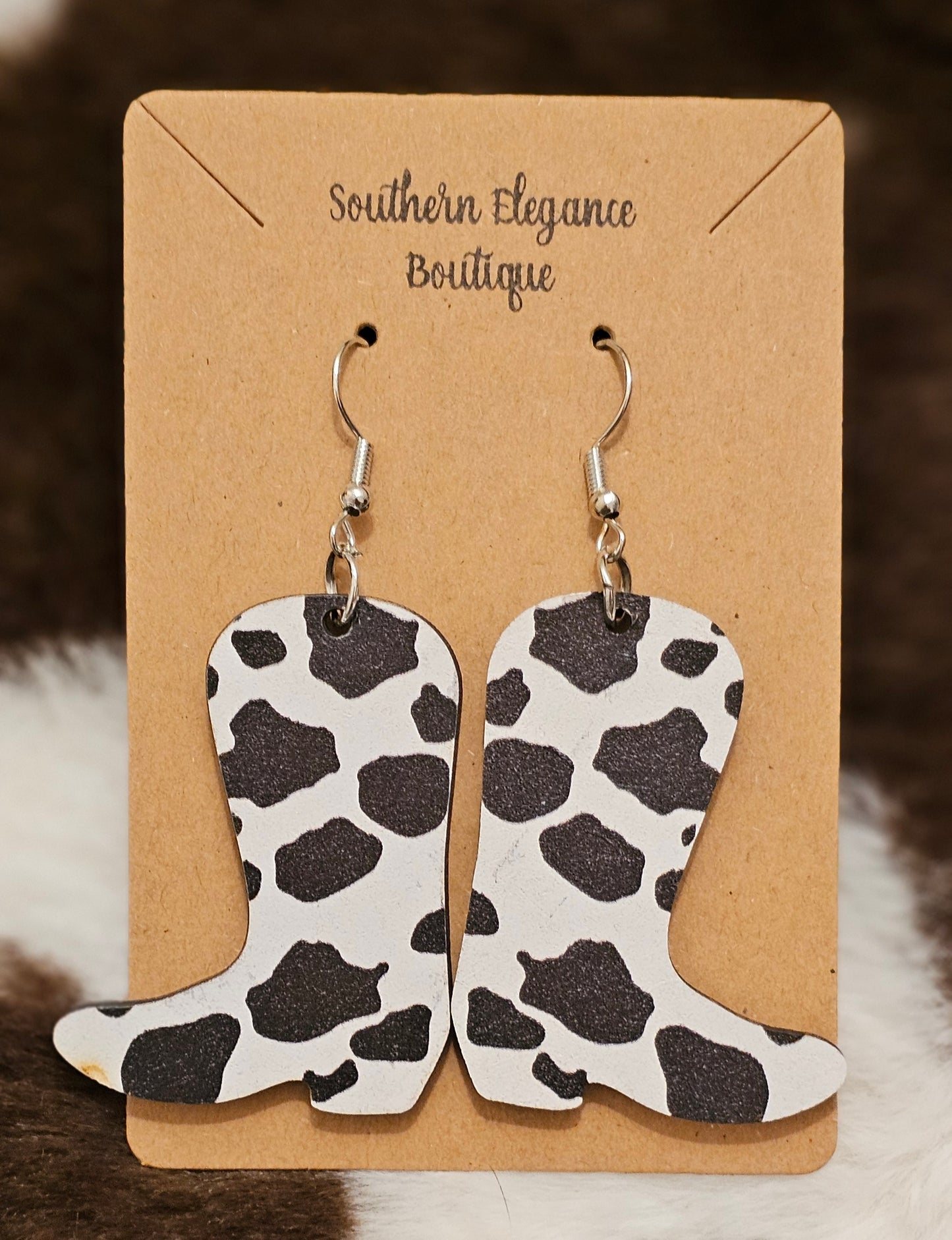 Cowprint Cowgirl Boot Earrings