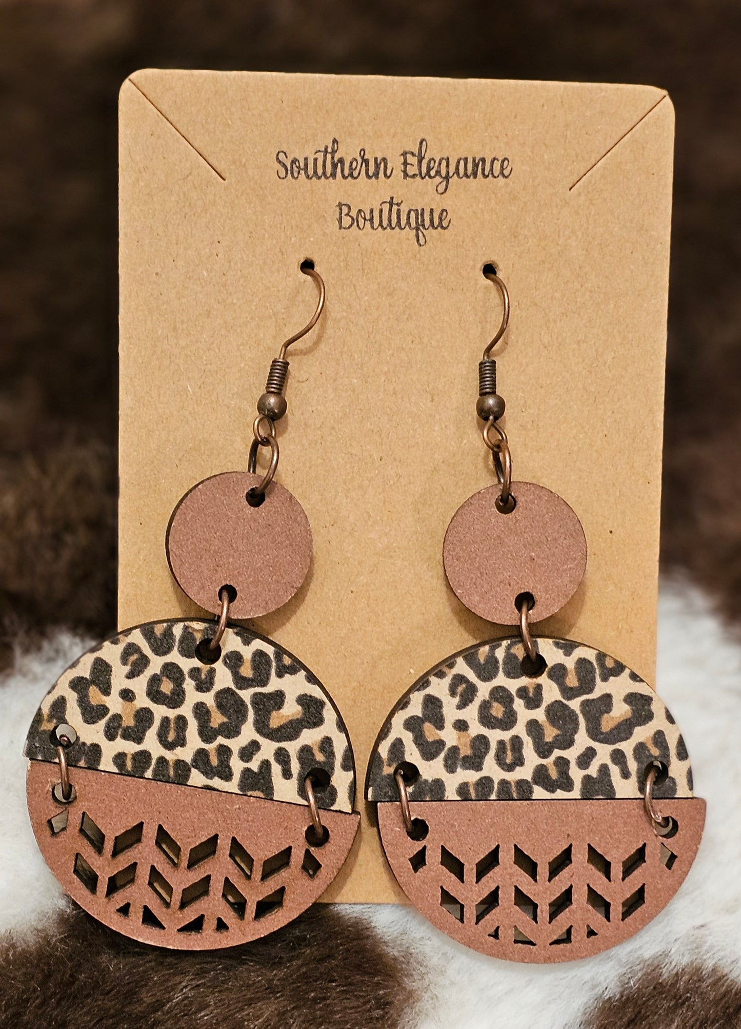 Wooden Leopard Print Decorative Earrings