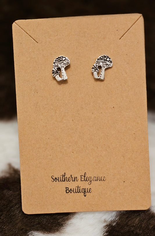 Mini Mushroom Stud Earrings- Silver