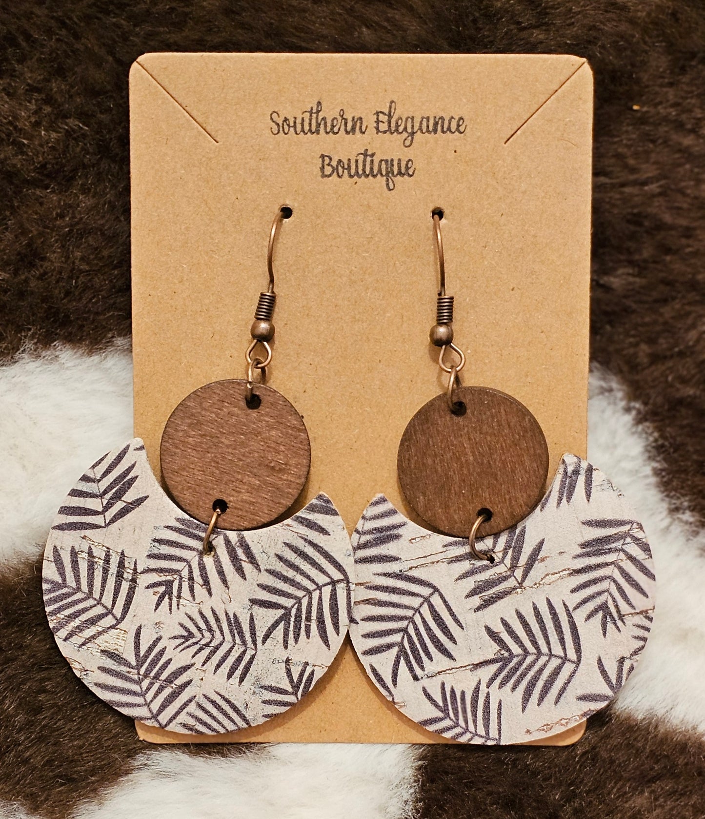 Wooden Palm Tree Leaf Dangle Earrings