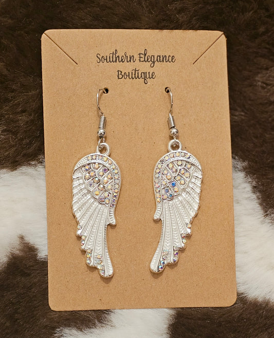 Angel Wing Dangle Earrings- White