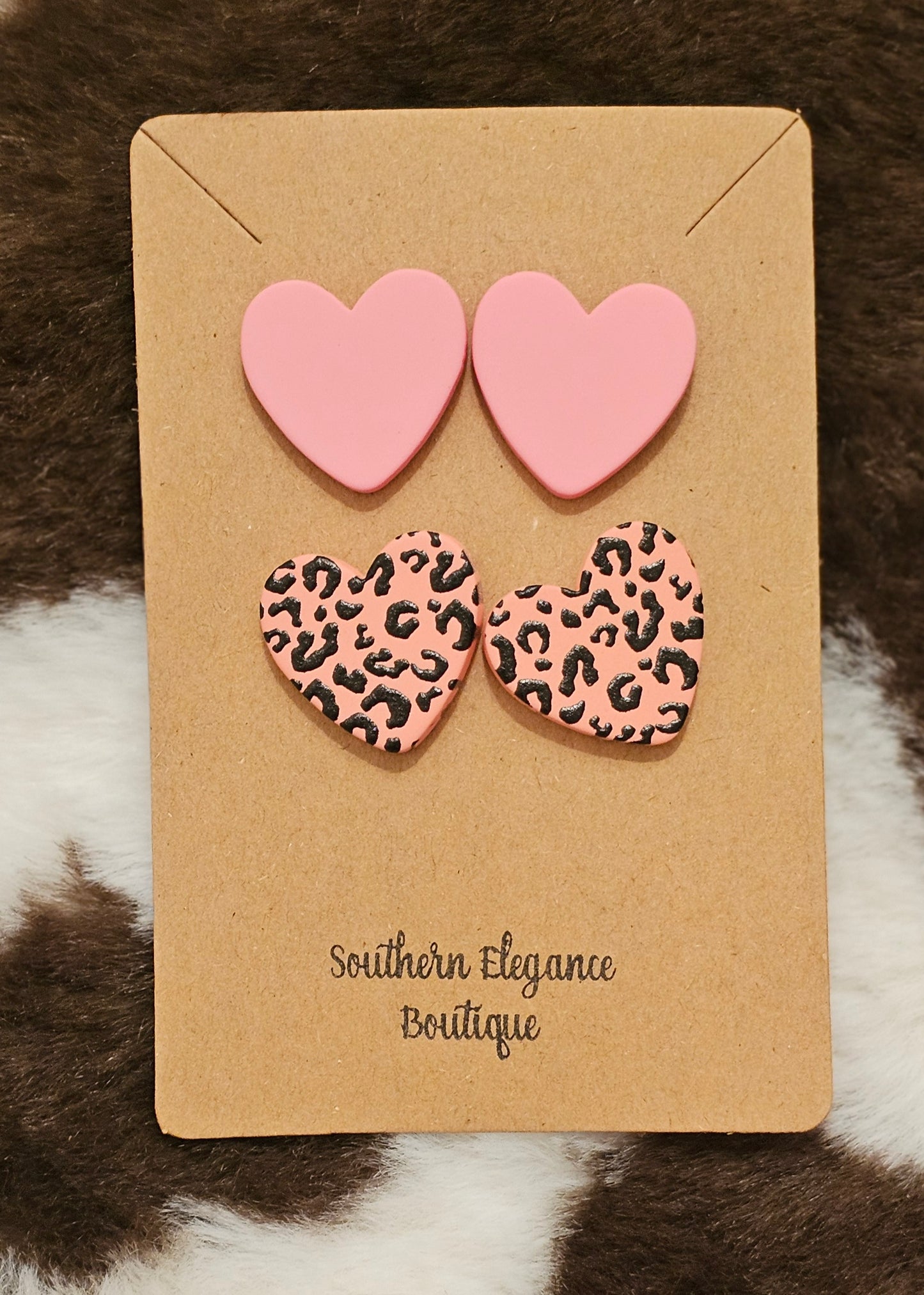 Double Hearts Pink and Leopard Studs