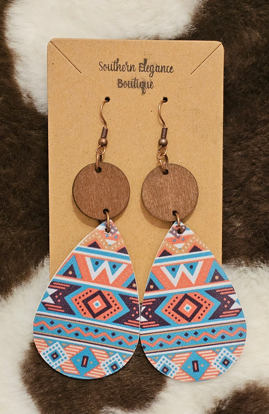 Aztec Multi-colored Wooden Dangle Earrings