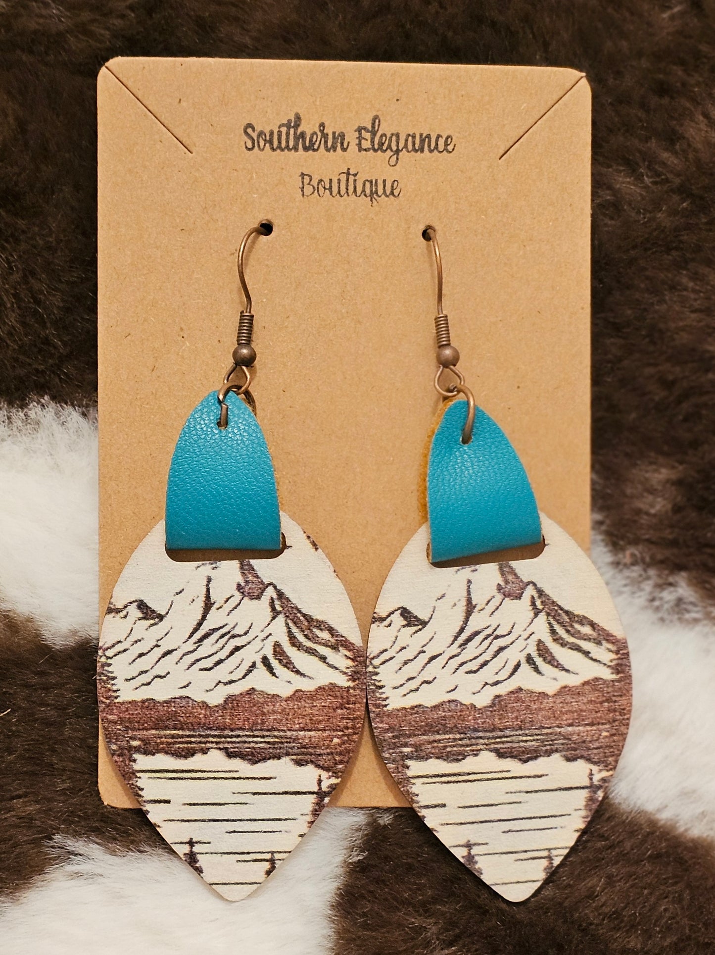 Mountain Wood & Leather Dangle Earrings