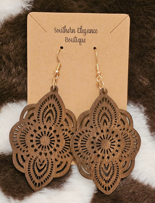 Beautiful Patterned Wooden Dangle Earrings