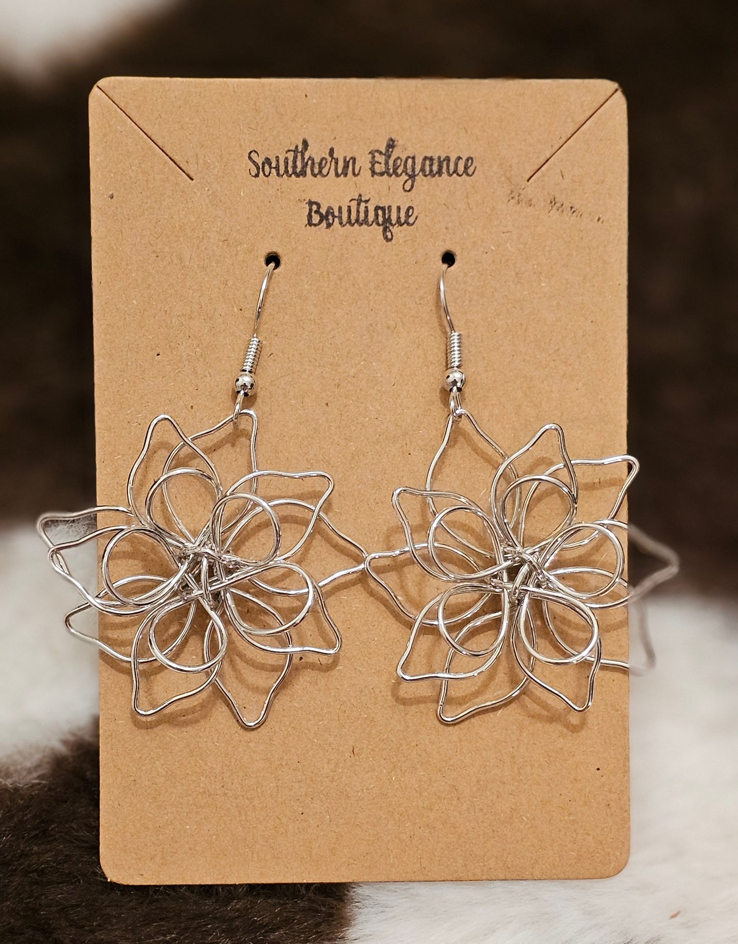 Silver wired Flower Dangle Earrings