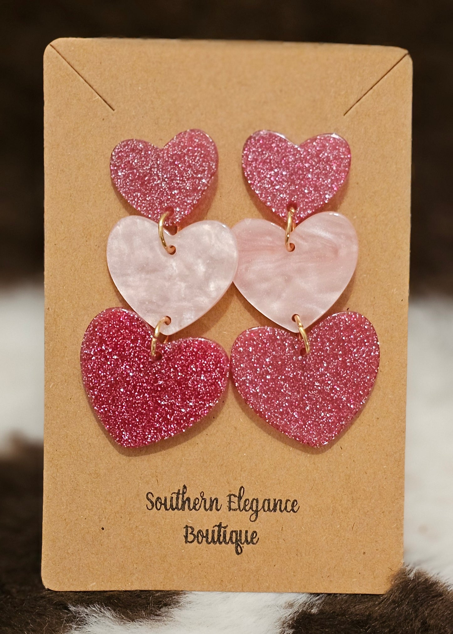 Triple Pink Heart Earrings