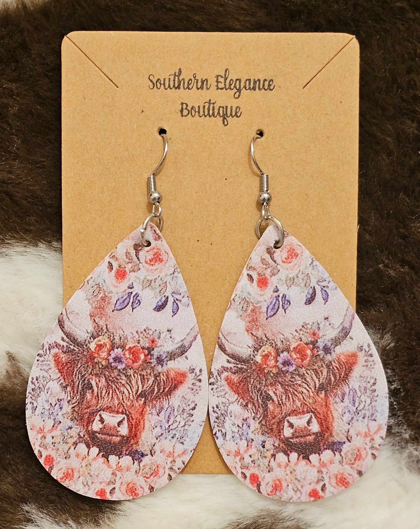 Flowery Highland Cow Earrings