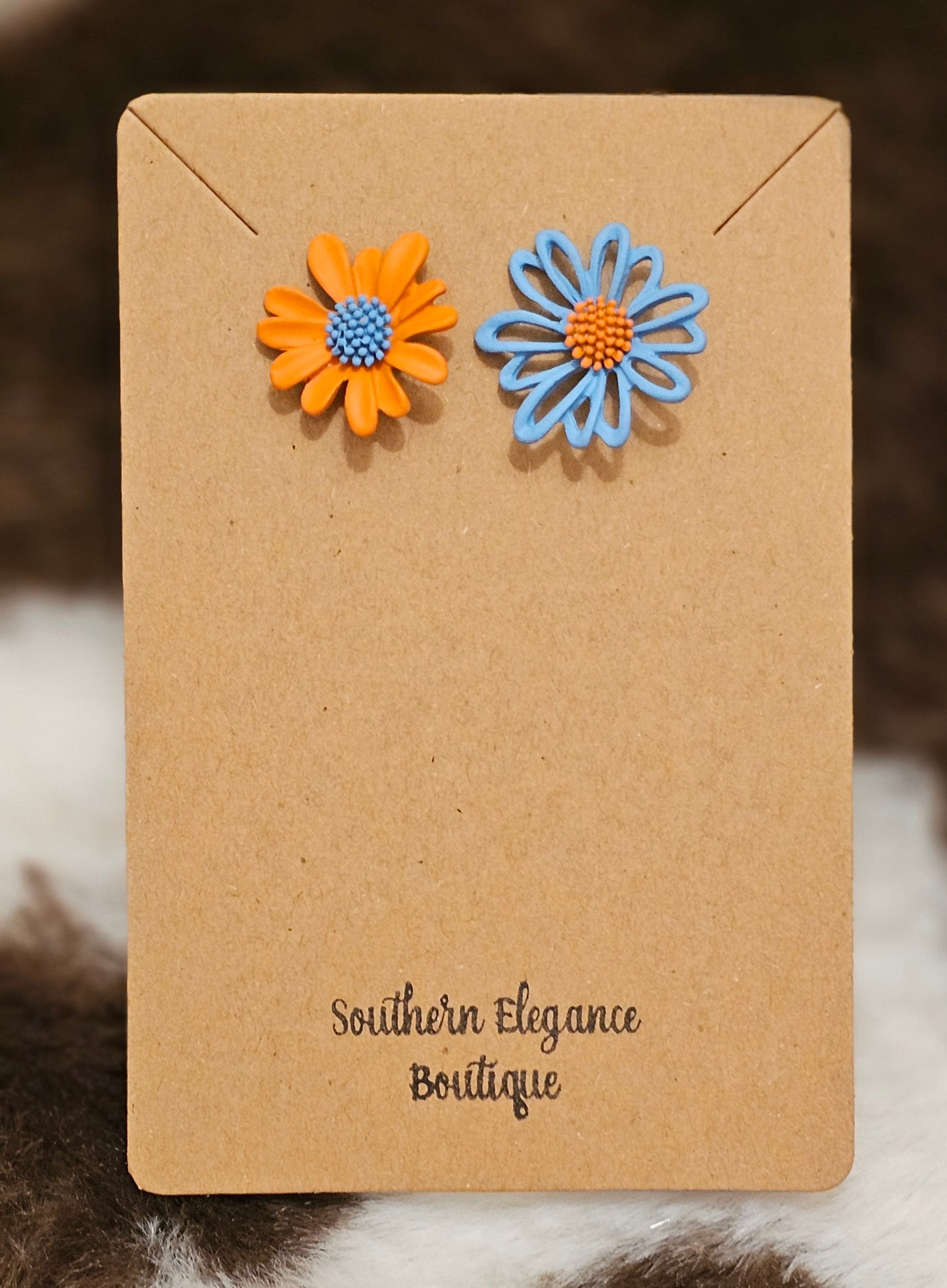 Blue and Orange Flower Studs