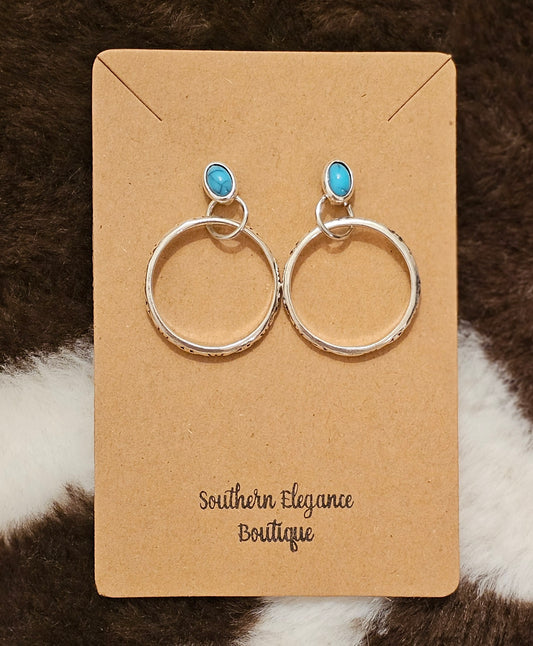 Silver Turquoise Hoop Earrings