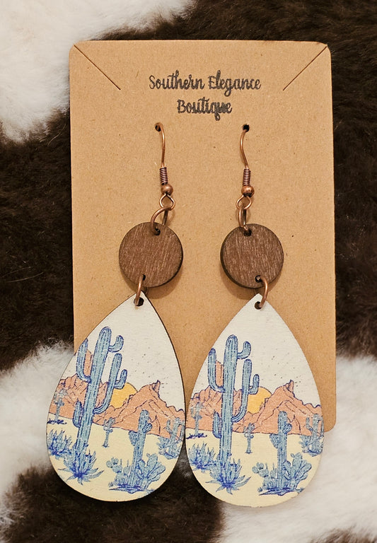 Western Cactus Teardrop Earrings