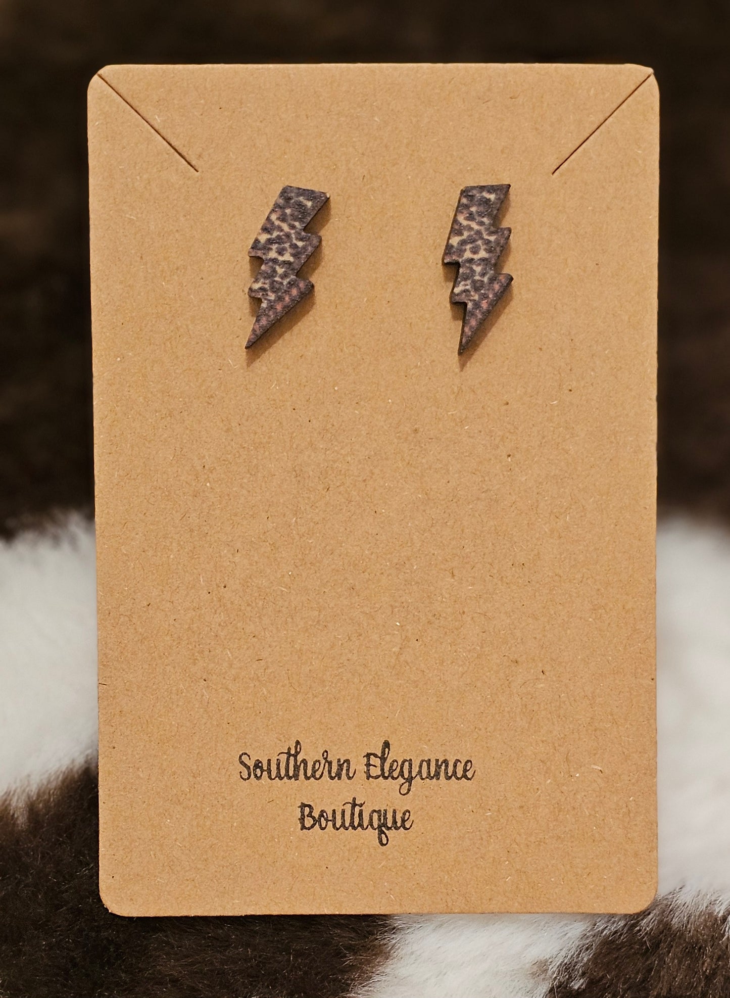 Leopard Lightening Bolt Stud Earrings