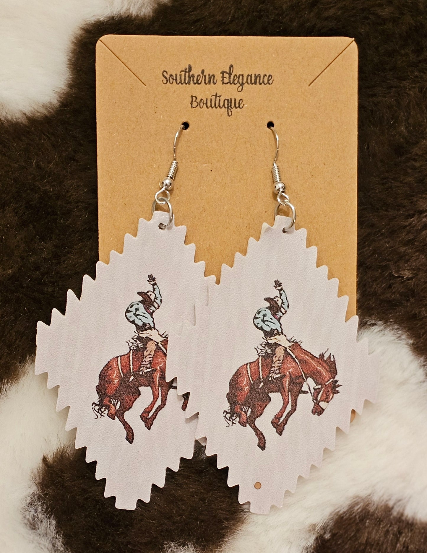 Leather Buckin' Bronco Dangle Earrings