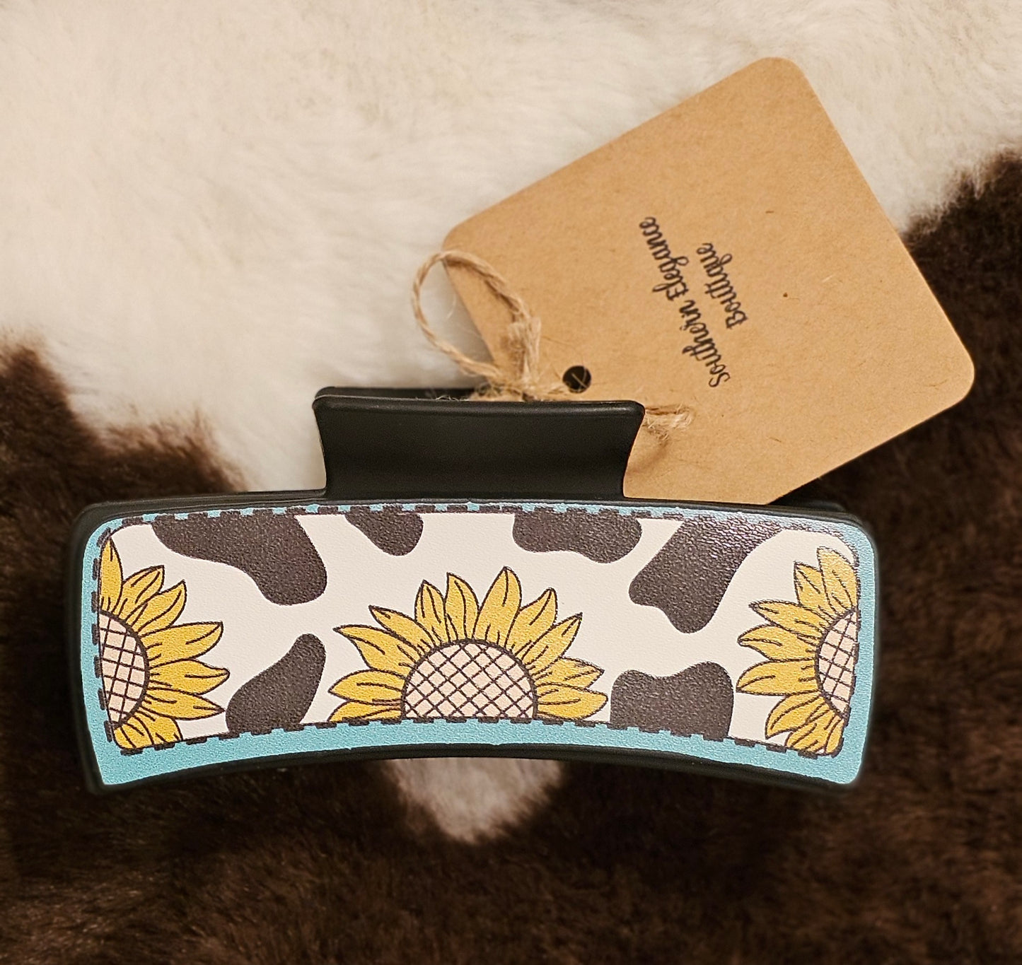 Cowprint Sunflower Hair Clip