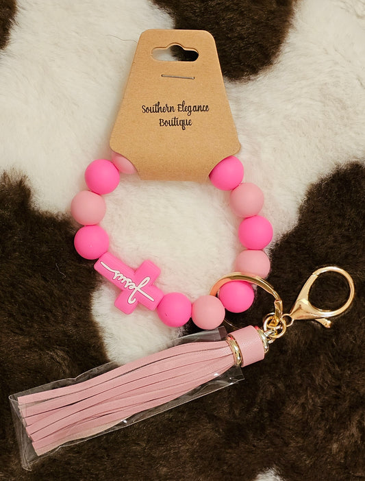 Pink Cross Faith Keychain