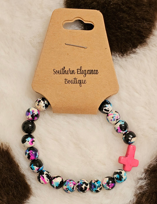 Cross Splatter Paint Bracelet-Hot Pink/Black