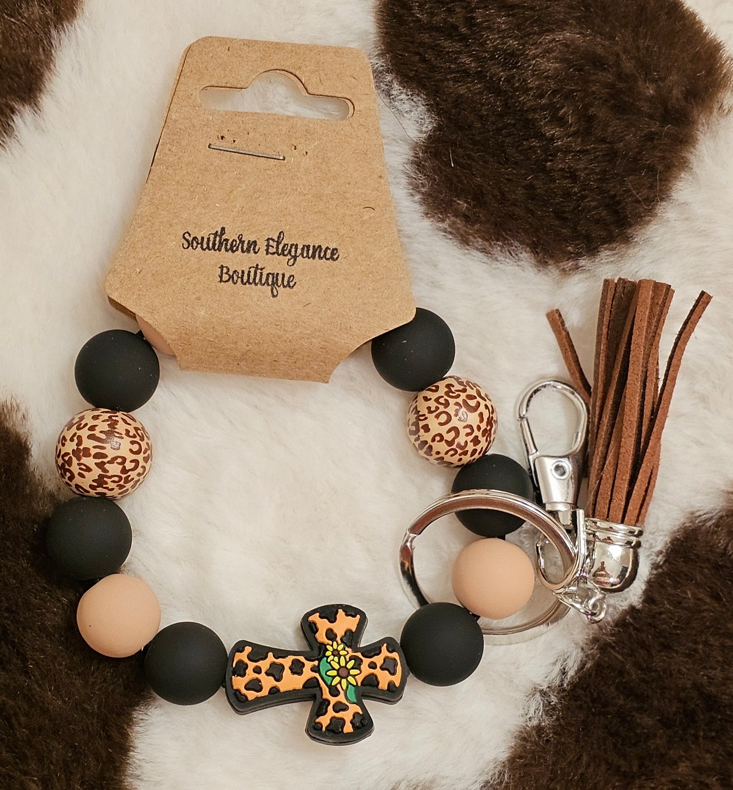 Leopard Cross Keychain