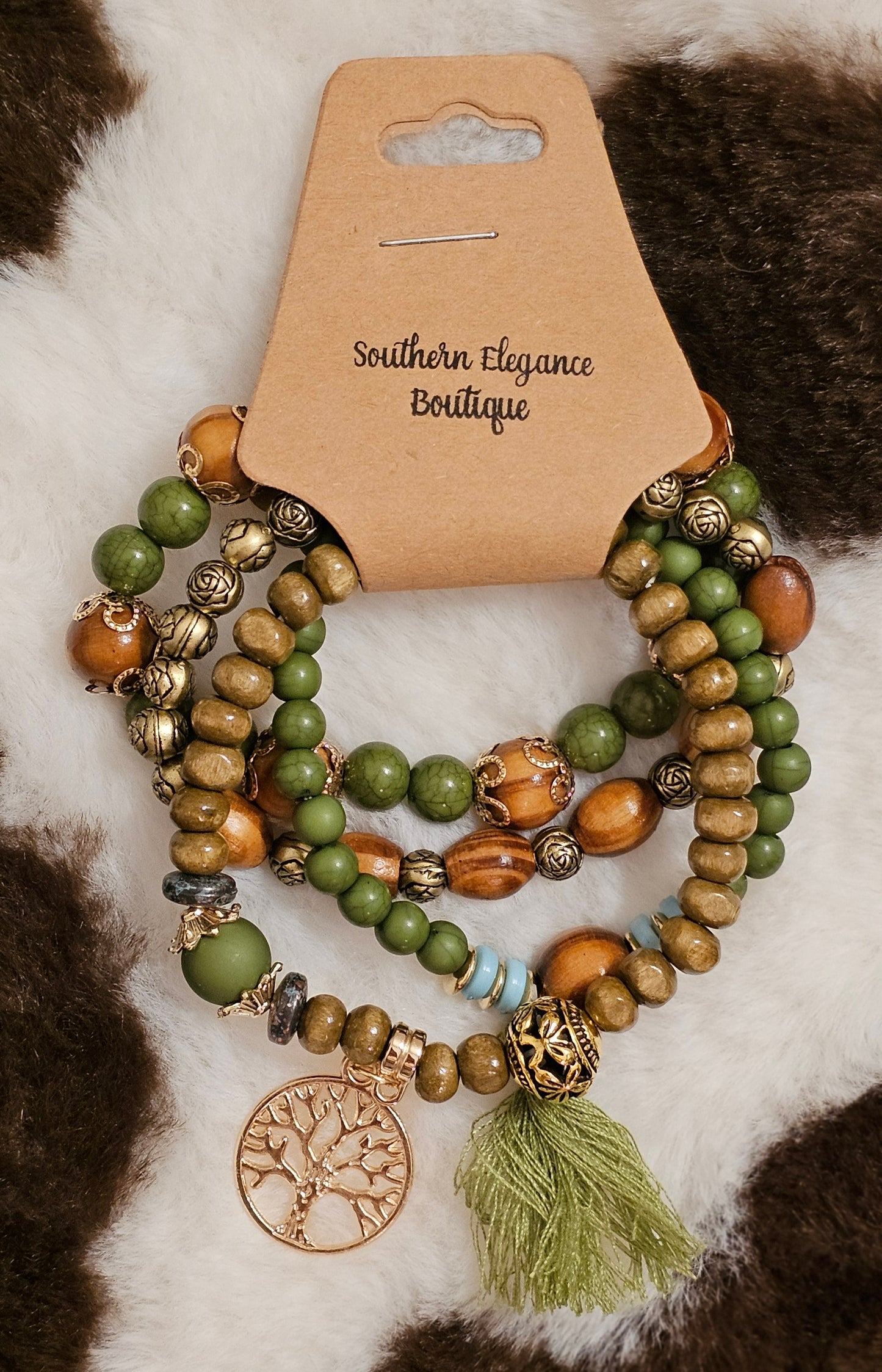 Green and Wood Bracelet Stack