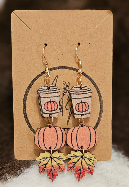 Vintage-Inspired Wooden Dangle Fall Themed Earrings