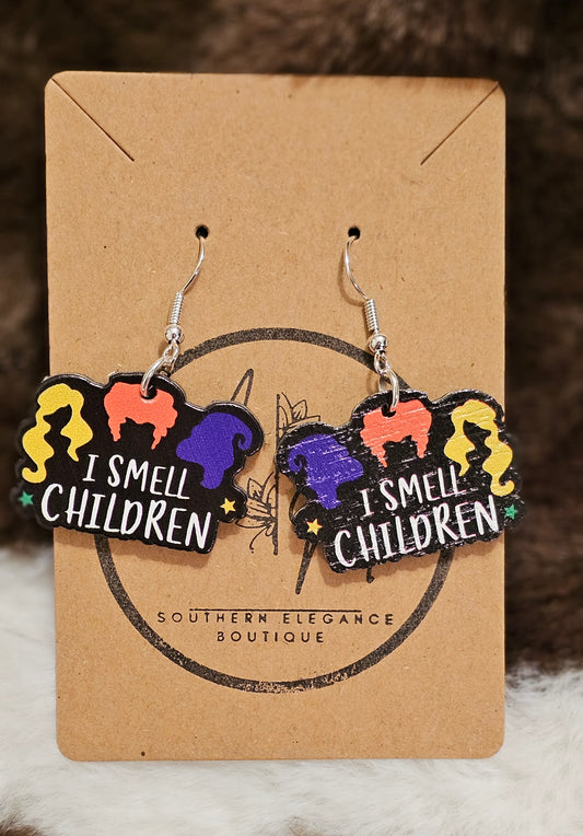 Wooden Hocus Pocus- I smell Children Dangle Earrings