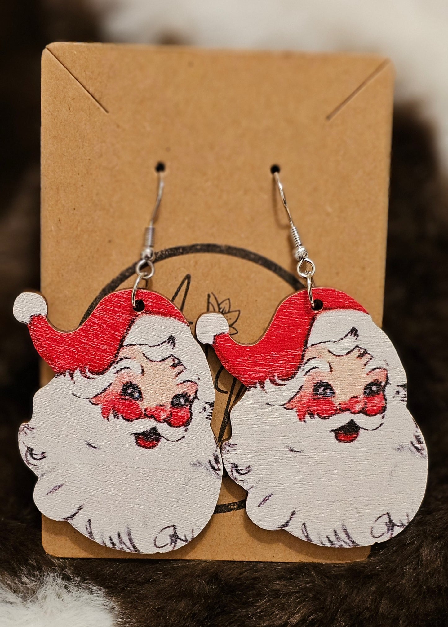 Vintage Wooden Santa Earrings