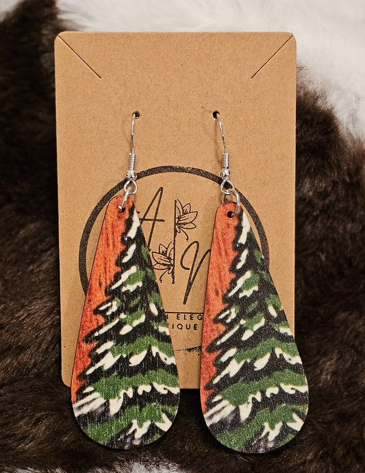 Whimsical Wooden Flocked Tree Earrings