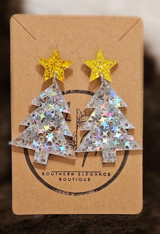 Glitter Acrylic Christmas Tree Dangle Earrings