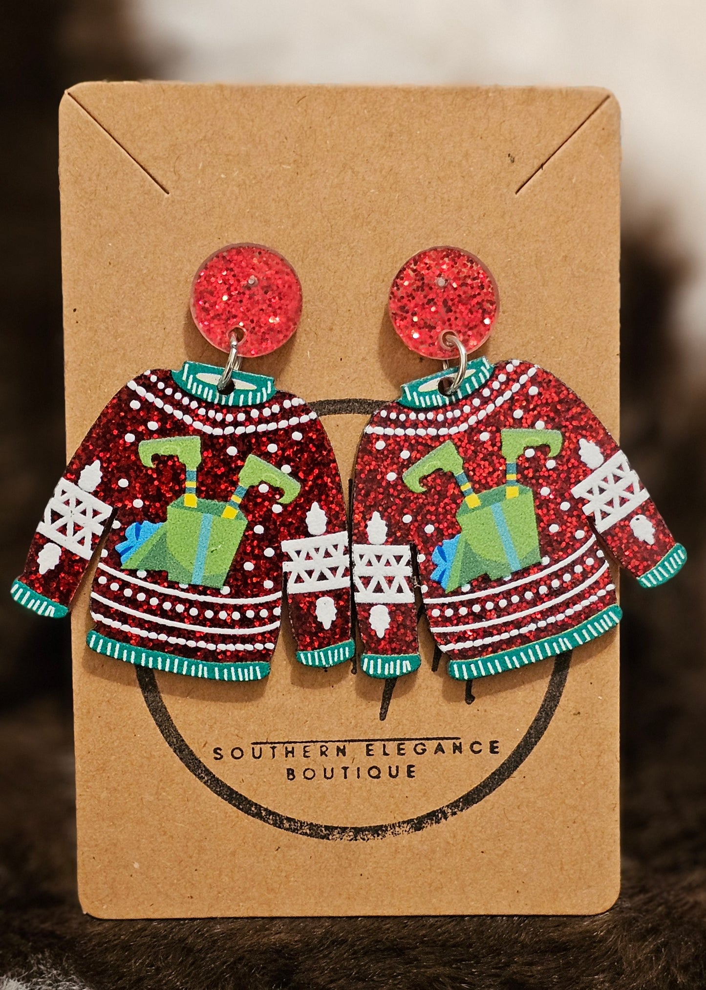 Sparkly Elf Christmas Sweater Earrings