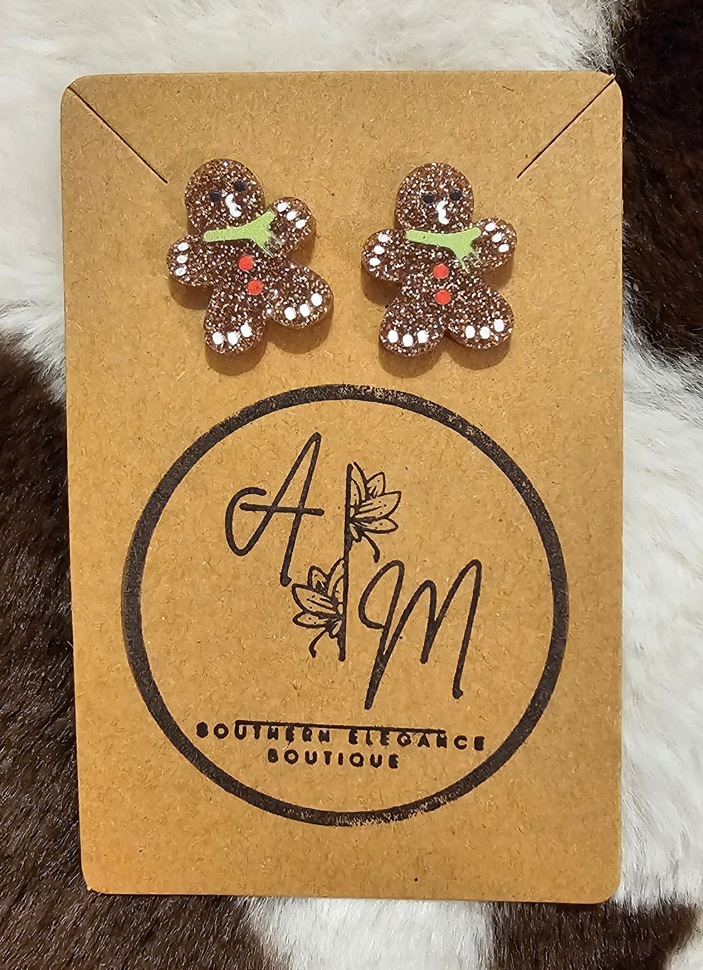 Glitter Gingerbread Man Stud Earrings