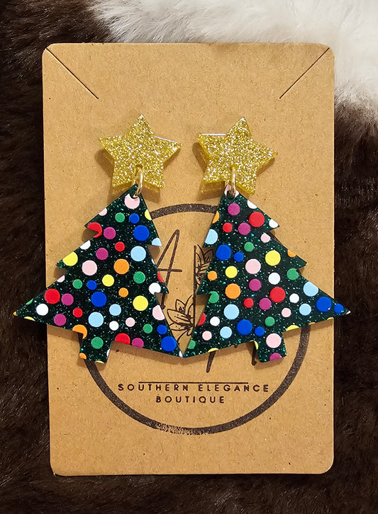 Polka Dot Christmas Tree Earrings